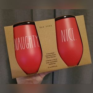 NWT Rae Dunn Naughty & Nice Holiday Red Stainless Steel Wine Glase Tumblers